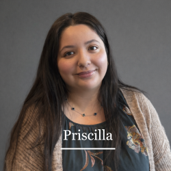 Headshot of receptionist Priscilla against a neutral gray background.