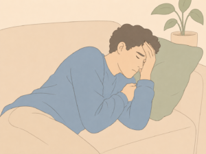 illustration of man laying on the couch in pain
